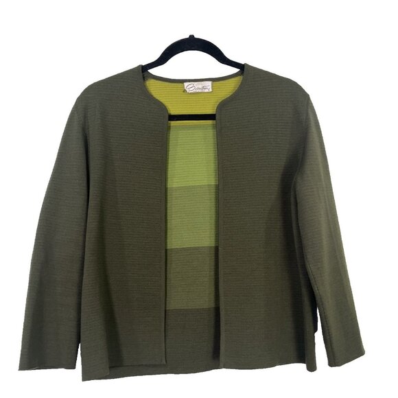 Sebastian Vtg Knit Jacket Womens Sz 12 Green 100% Wool Ribbed Cardigan Secretary - Picture 1 of 7